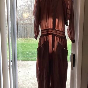 Keys Long-Sleeve Jumpsuit Windbreaker in Taupe